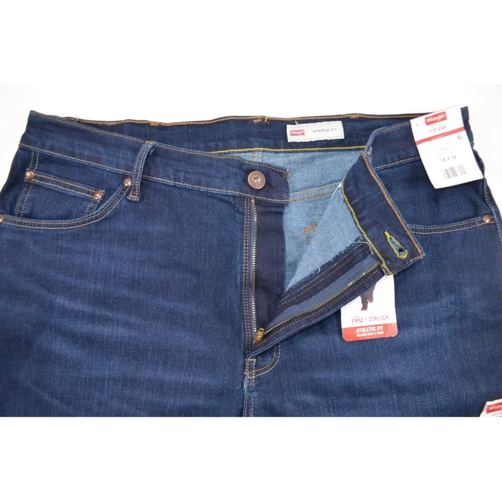 Wrangler Five Star Jeans Athletic Fit Blue Denim Jeans Mens 38x32 Dark Wash Nwts